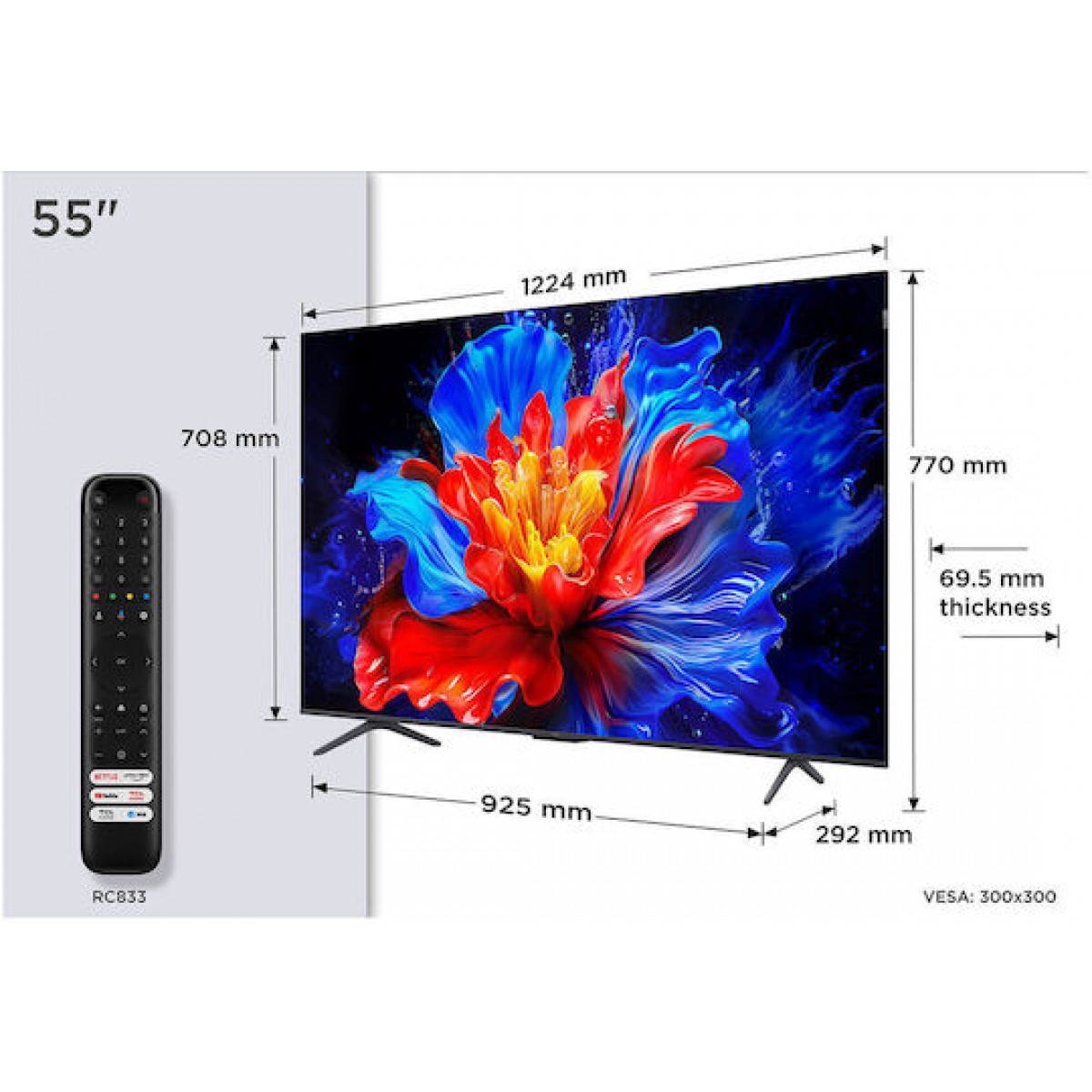TCL Smart Τηλεόραση 55" 4K UHD QLED P8K HDR (2025) 55P8K