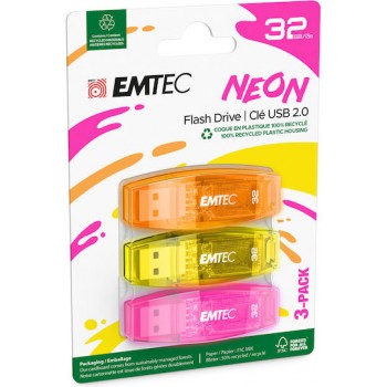 Emtec C410 16GB P3 Neon USB 2.0 3 pack