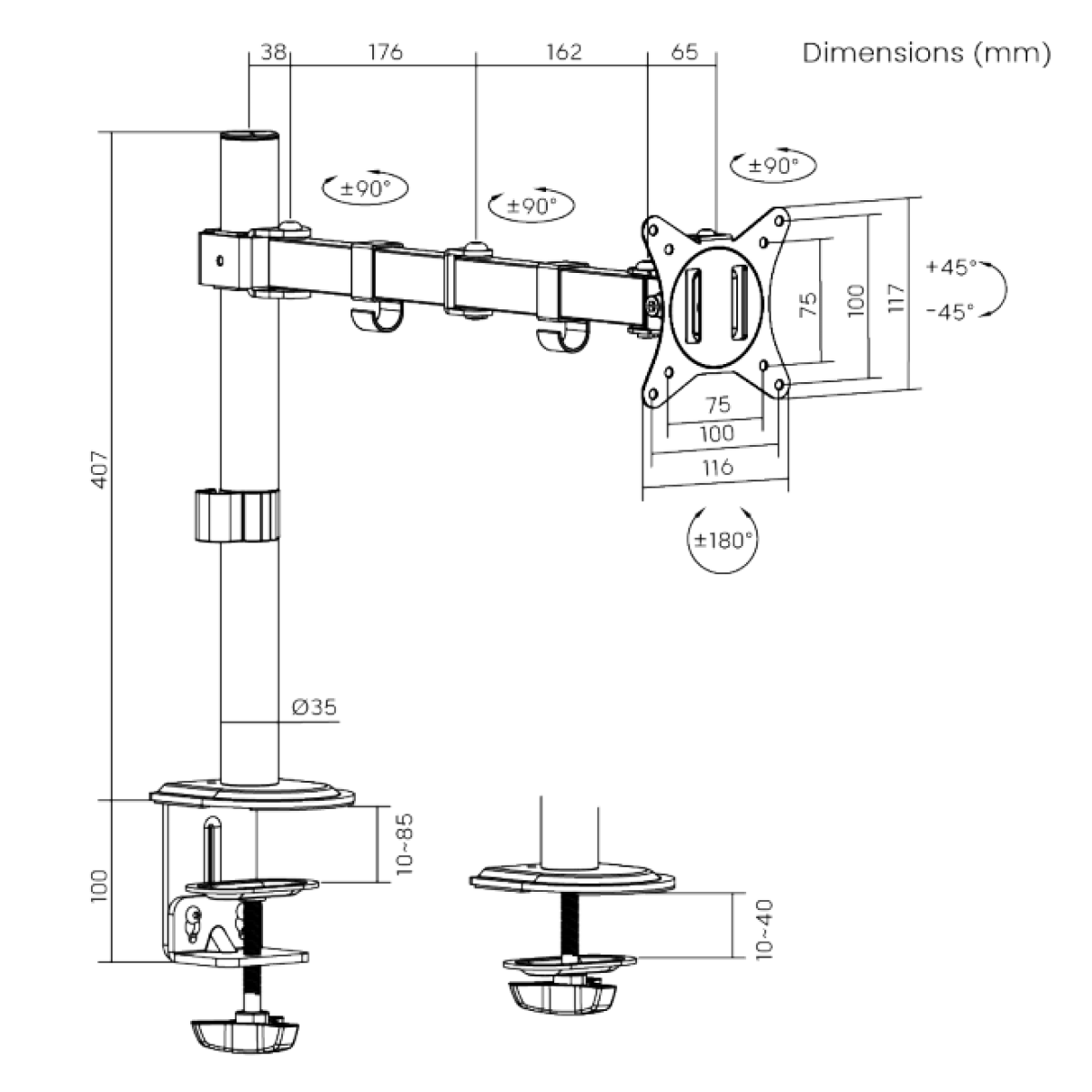 Brateck LDT66-C012 Swivel PC Screen Mount