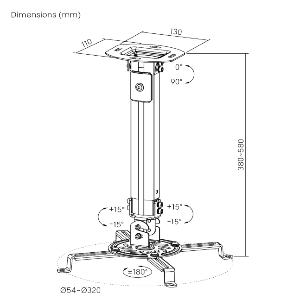 Brateck PRB-18S Projector Stand Οροφής Black