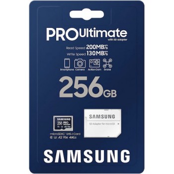 Samsung PRO Ultimate microSDXC 256GB Class 10 U3 V30 A2 UHS-I με αντάπτορα
