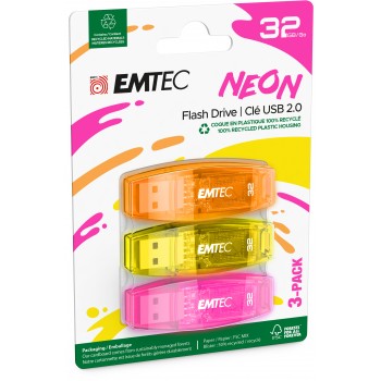 Emtec C410 32GB P3 Neon USB 2.0 3 pack