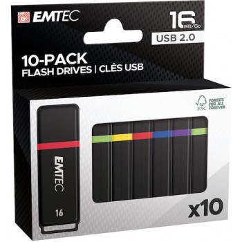 Emtec Κ100 10τμχ 16GB USB 2.0 Stick Μαύρο