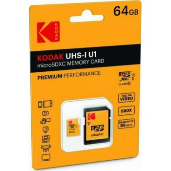 Kodak Micro SDHC 64GB U1 V10 UHS-I 85MB/s with Adapter