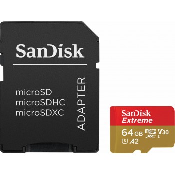 Sandisk Micro SD Extreme microSDXC 64GB Class 10 U3 V30 A2 UHS-I με αντάπτορα SDSQXAH-064G-GN6MA