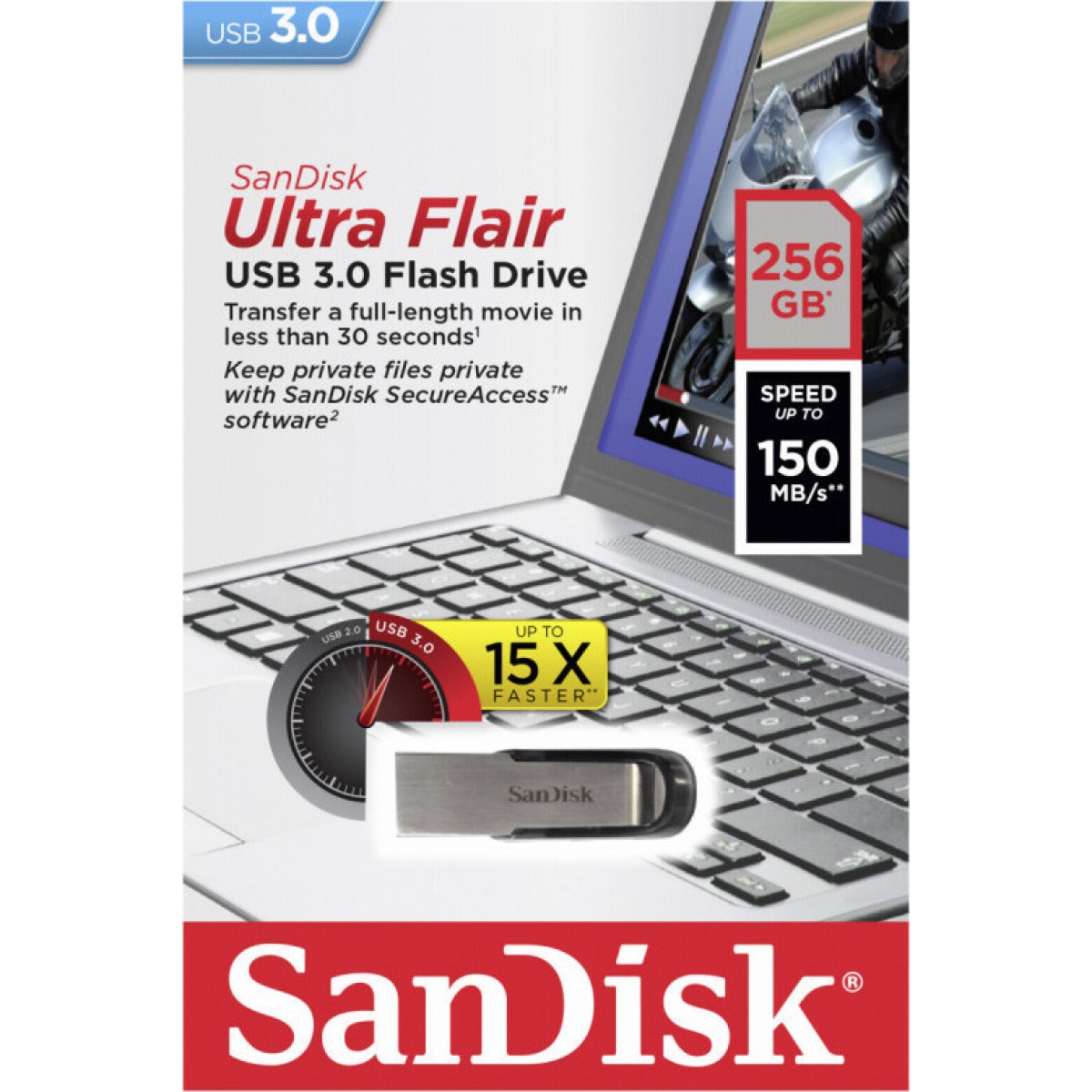 Sandisk Ultra Flair 256GB USB 3.0 Μαύρο