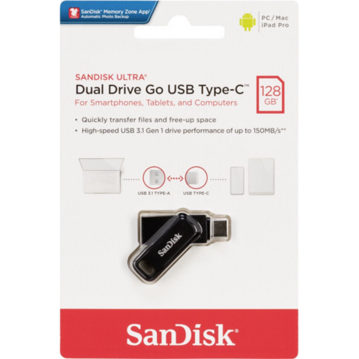 Sandisk Ultra Dual Drive Go 128GB USB 3.1 Stick με σύνδεση USB-C & USB-A Μαύρο Sandisk Ultra Dual Drive Go 128GB USB 3.1 Stick με σύνδεση USB-C & USB-A Μαύρο