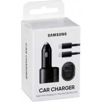 Samsung Φορτιστής Αυτοκινήτου Μαύρος Γρήγορης Φόρτισης με Θύρες: 1xUSB 1xType-C μαζί με Καλώδιο type-C