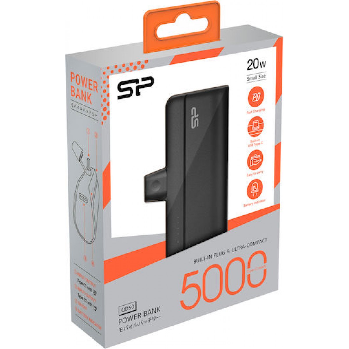 Silicon Power QD50 Power Bank 5000mAh 20W με Θύρα USB-C Power Delivery Μαύρο
