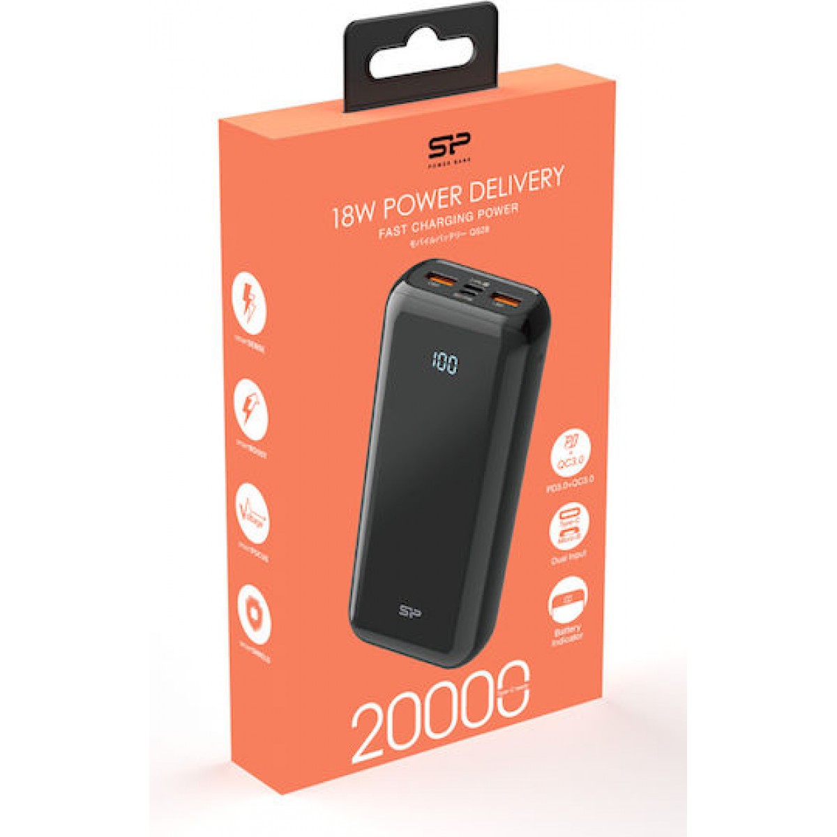 Silicon Power QS28 Power Bank 20000mAh 18W με 2 Θύρες USB-A και Θύρα USB-C Quick Charge 3.0 / Power Delivery Μαύρο Silicon Power QS28 Power Bank 20000mAh 18W με 2 Θύρες USB-A και Θύρα USB-C Quick Charge 3.0 / Power Delivery Μαύρο
