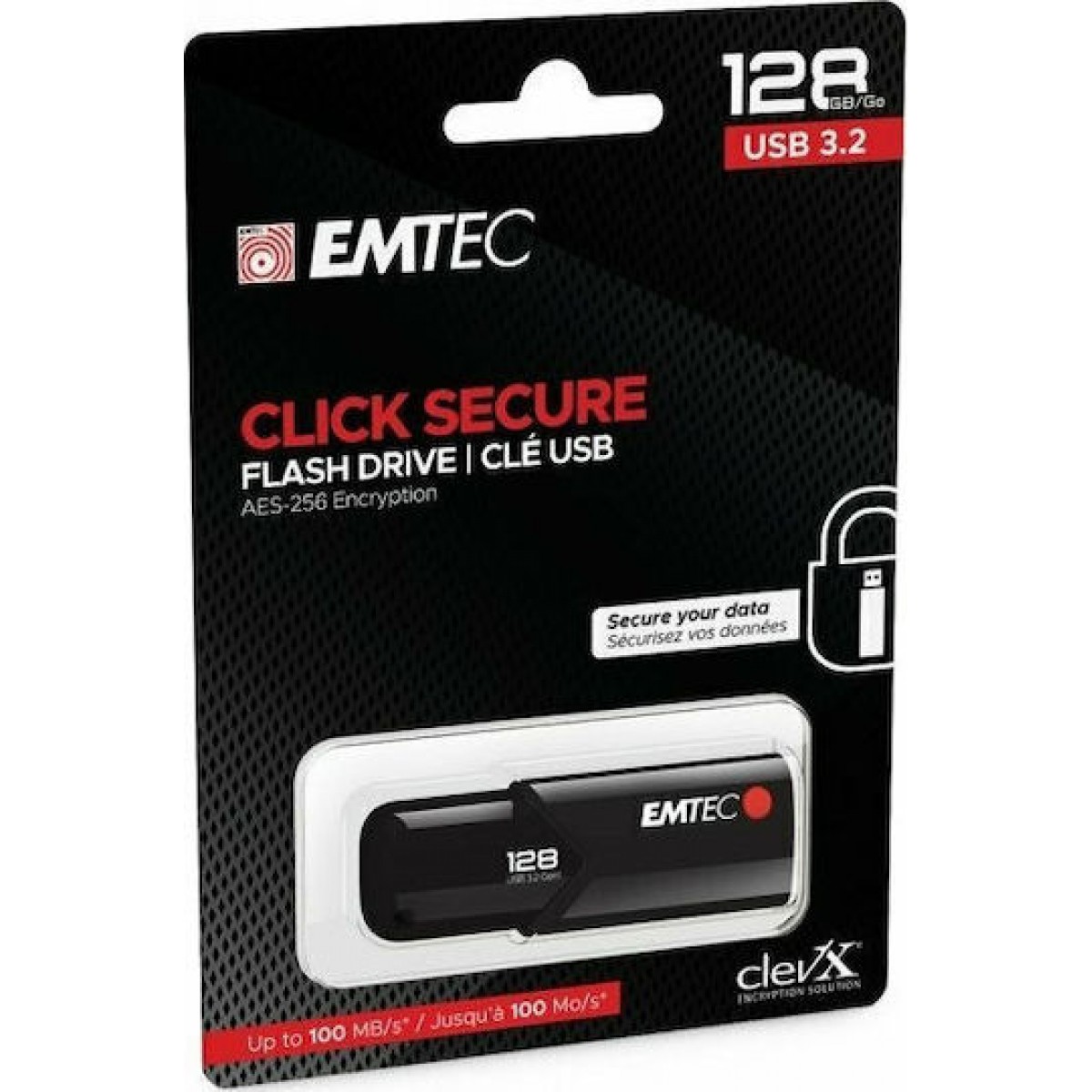 Emtec Click Secure 128GB USB 3.2 Stick Μαύρο Emtec Click Secure 128GB USB 3.2 Stick Μαύρο